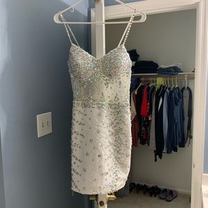 White Rhinestone Homecoming Dress